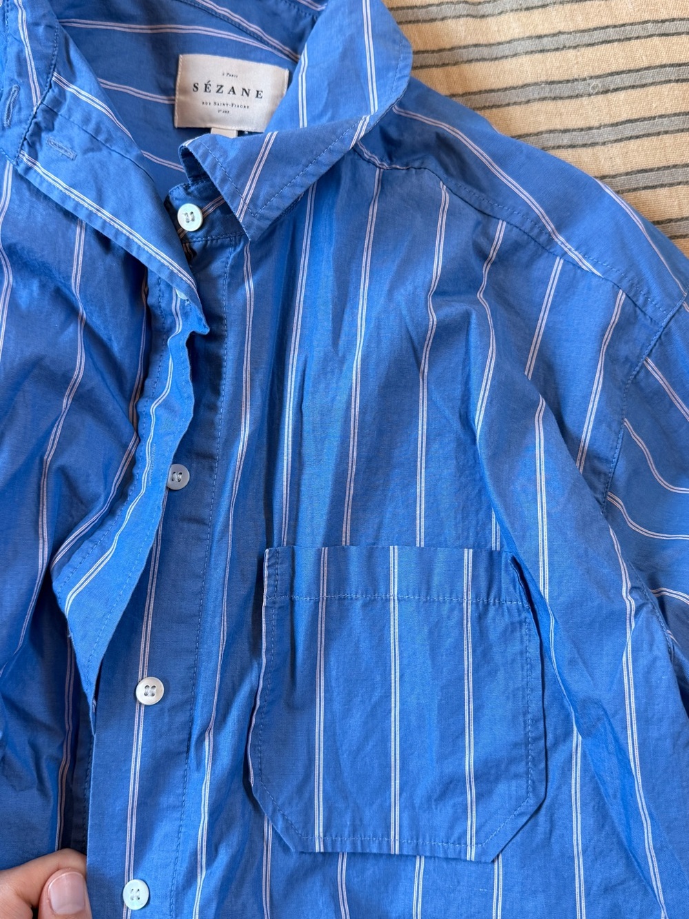 Sézane Blue Striped Button-Down Shirt